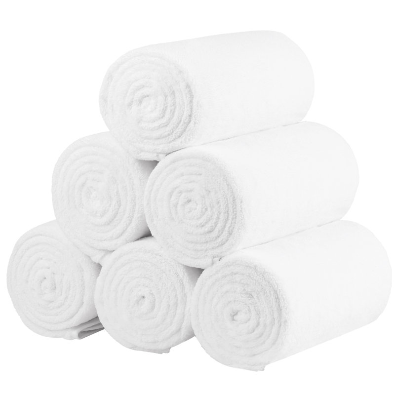 Ensemble de 6 serviettes de bain en molleton doux et moelleux uni, 27 po x 55 po, Blanc