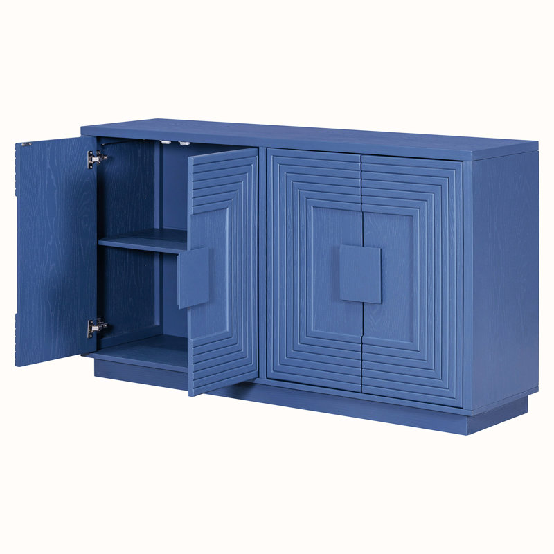 Storage Console Table with Cabinet,Adjustable Shelves, Navy Blue