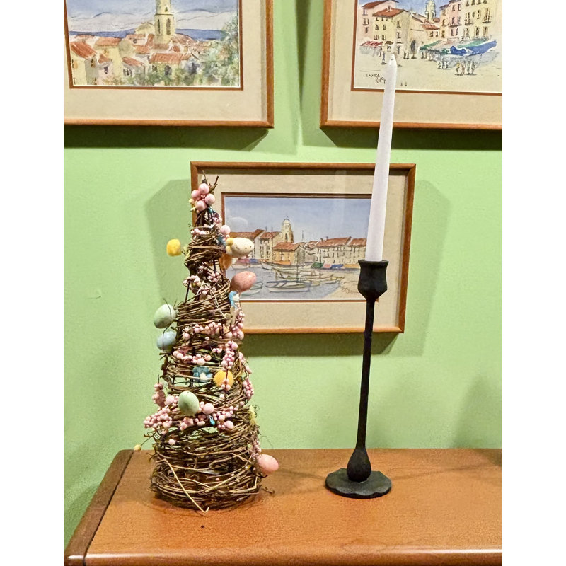 21" Tabletop Twig Tree With Easter Eggs, Berries And Flowers, 16" H x 5" W x 5" D