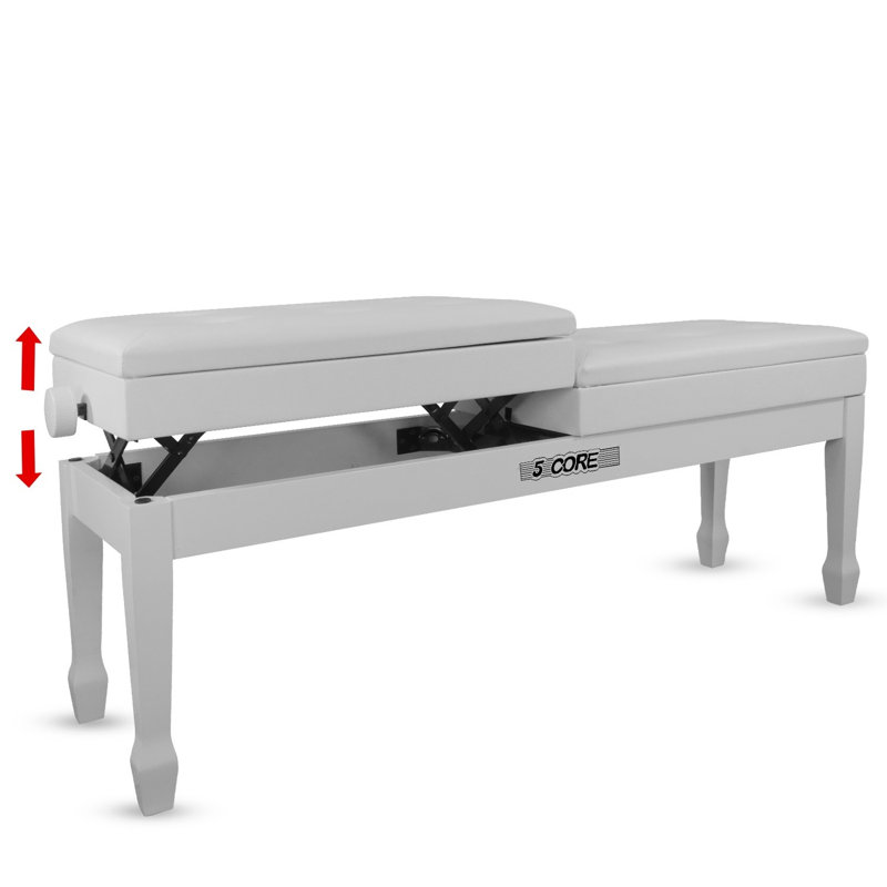 5 Core Duet Piano Bench 3.5 Inch Padded Cushioned Stool Wooden Heavy Duty Musician Chair w Storage, White