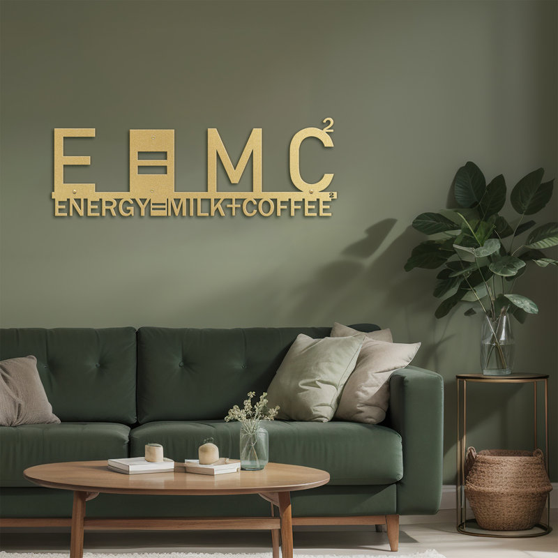 E = MC² Energy Milk Coffee Décoration murale abstraite moderne décoration en métal, H 4 po x l 12 po x P 0,05 po, Or