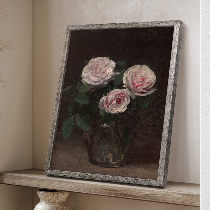 Reproduction florale vintage avec encadrement CCL XXX - bois massif, H 15 po x l 12 po