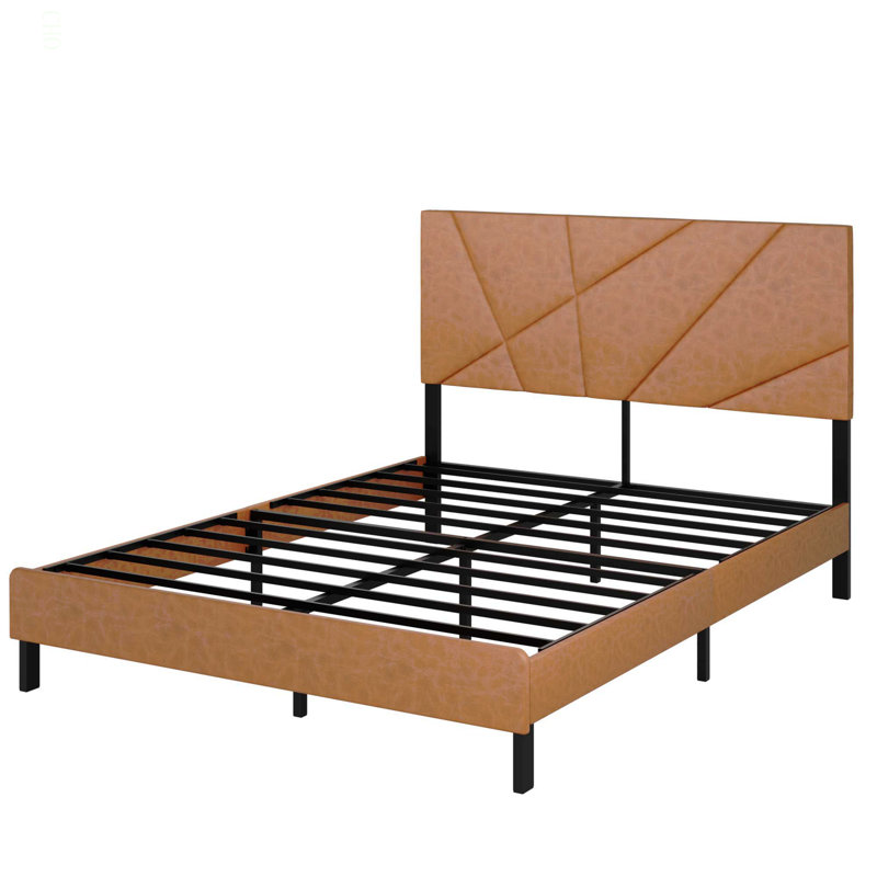 Full Size Metal Bed Frame, Square Platform Bed With Under-Bed Storage, No Spring-Loaded Mattress Required, Vintage Brown