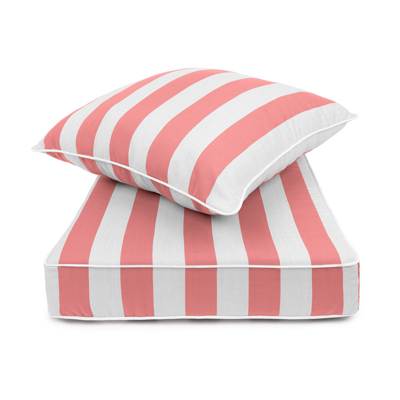 Sherry Kine's "Designer's Choice" Reversible Cabana Stripe Luxury Outdoor Deep Seat Replacement Cushion Set, With Customized Cut, Contrast Cord, Water & Fade Resistant Fabric, & Zippered, Removable Seat Cover. Filled With Thermal Bonded 100% White Polyes