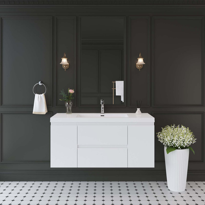 Meuble-lavabo flottant avec lavabo double, Blanc, 48"