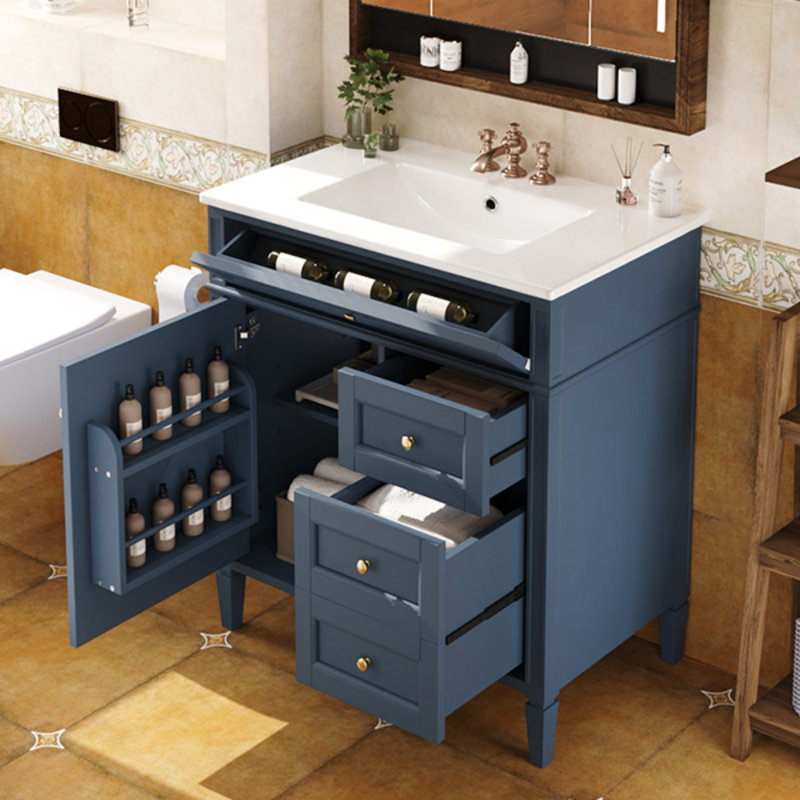 Meuble-lavabo de 30 po avec lavabo supérieur, meuble-lavabo moderne avec 2 tiroirs et tiroir escamotable, meuble-lavabo simple