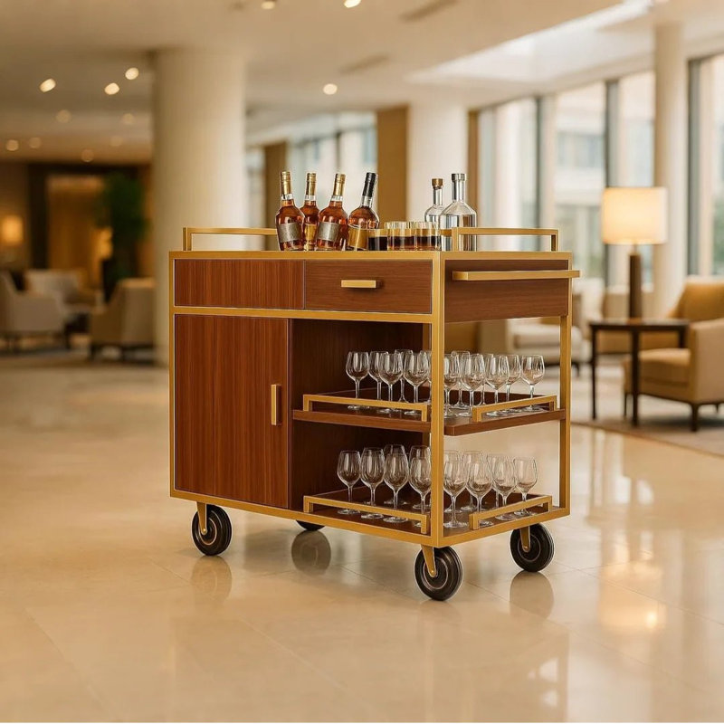 Chariot-bar roulant de 40 po de largeur avec armoire, tiroir et bassin de glace amovible