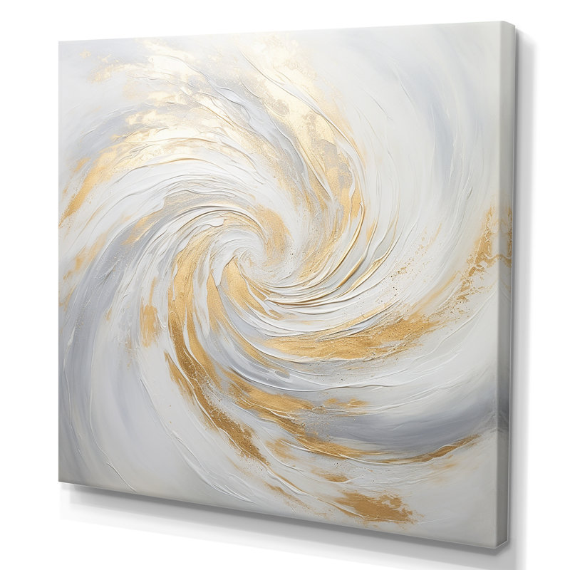 Vortex II doré et blanc, Toile tendue, H 36 po x l 36 po x P 1,5 po
