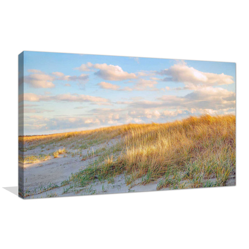 «Grassy Dunes Panorama» par - Photographie, Toile tendue, H 28 po x l 48 po x P 1,5 po