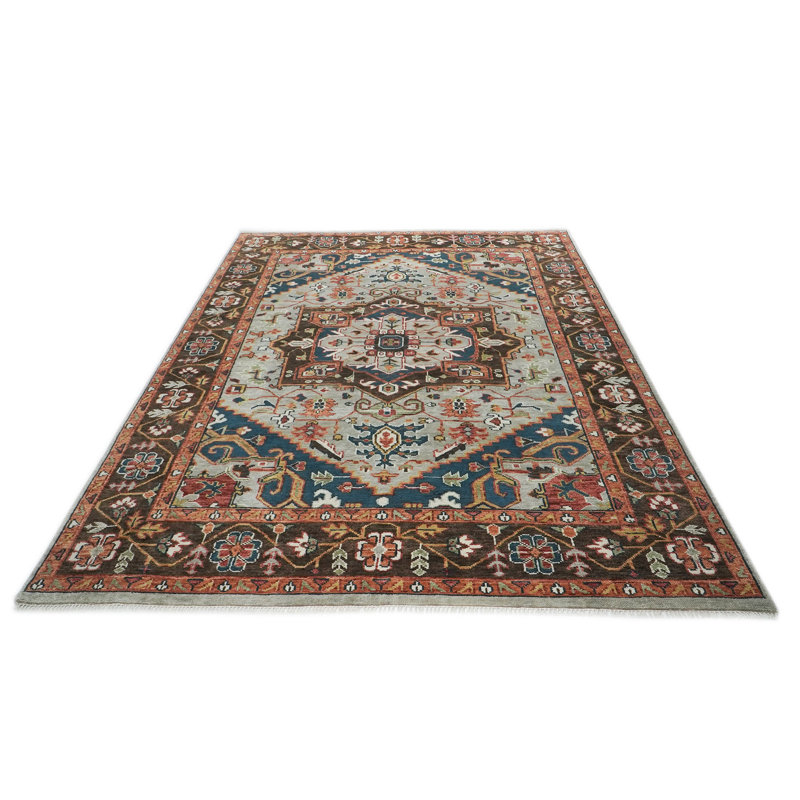 Tapis Oarihak gris en laine noué à la main 9 pi 9 po x 13 pi 11 po