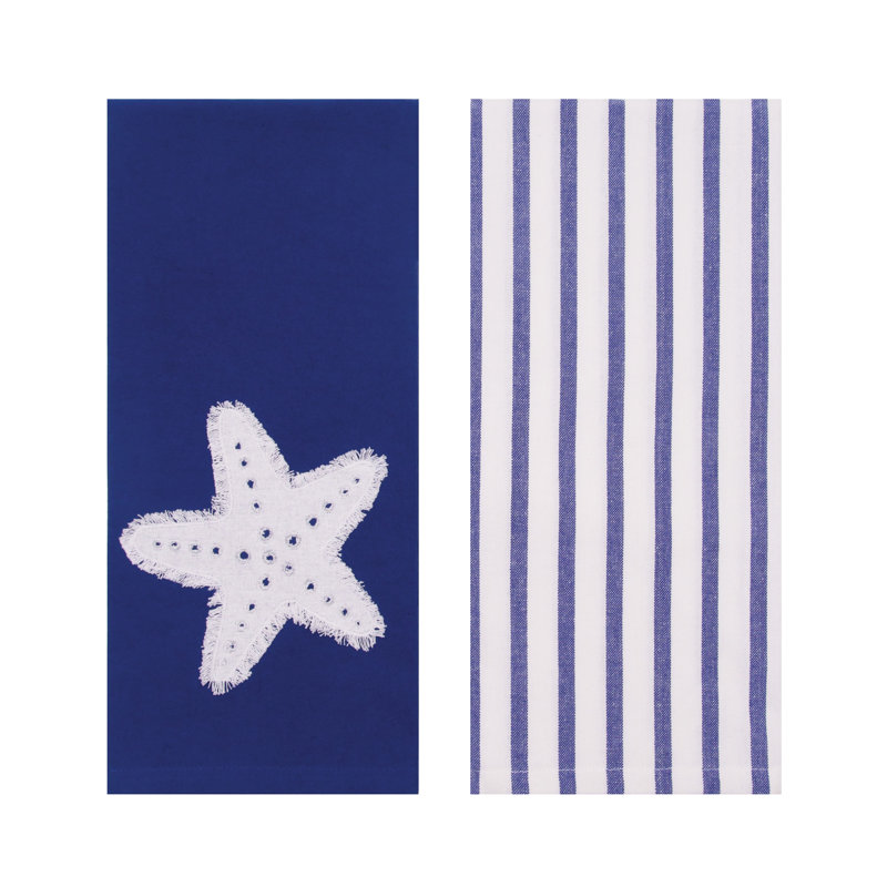 Navy Starfish Stripe Towel Set 2