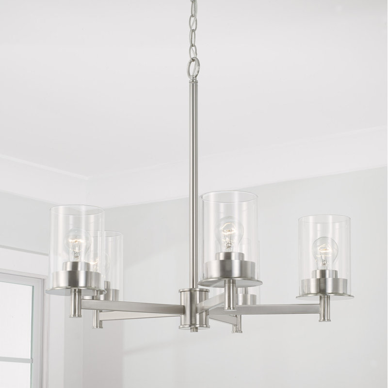 Mason 5 - Light Dimmable Modern Linear Chandelier, Brushed Nickel