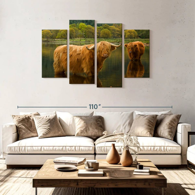 Brampt Bathing Highland Cow, H 48 po x l 75 po