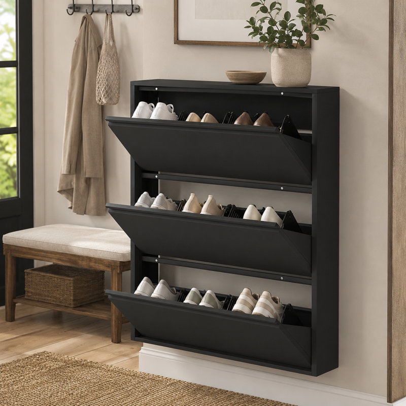 Armoire murale simple en métal noir avec 3 tiroirs de rangement rabattables pour la décoration du vestibule