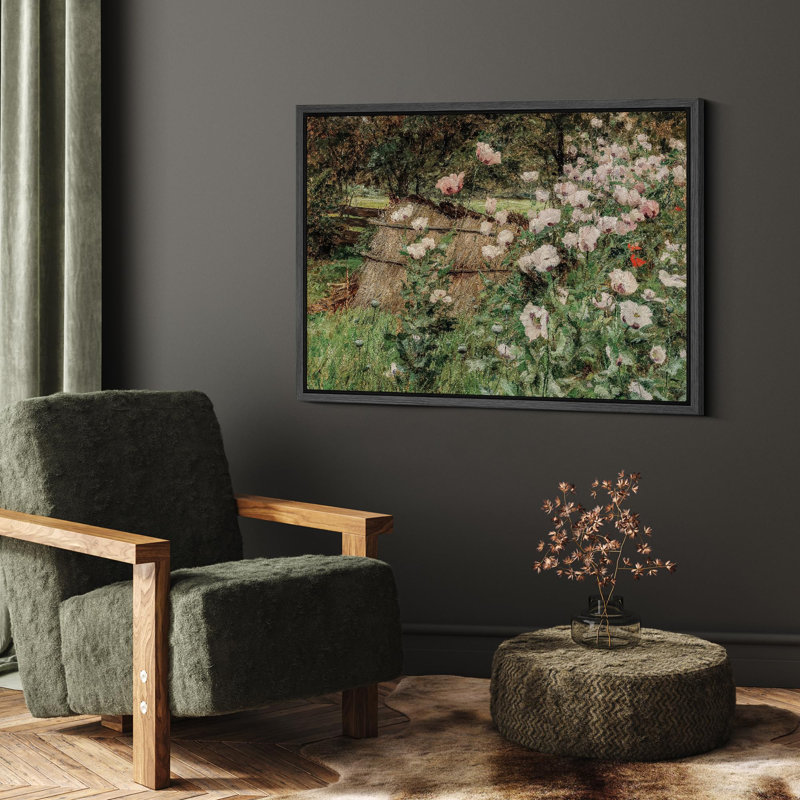Champ de coquelicots et meules de foin, Noir, H 24 po x l 16 po