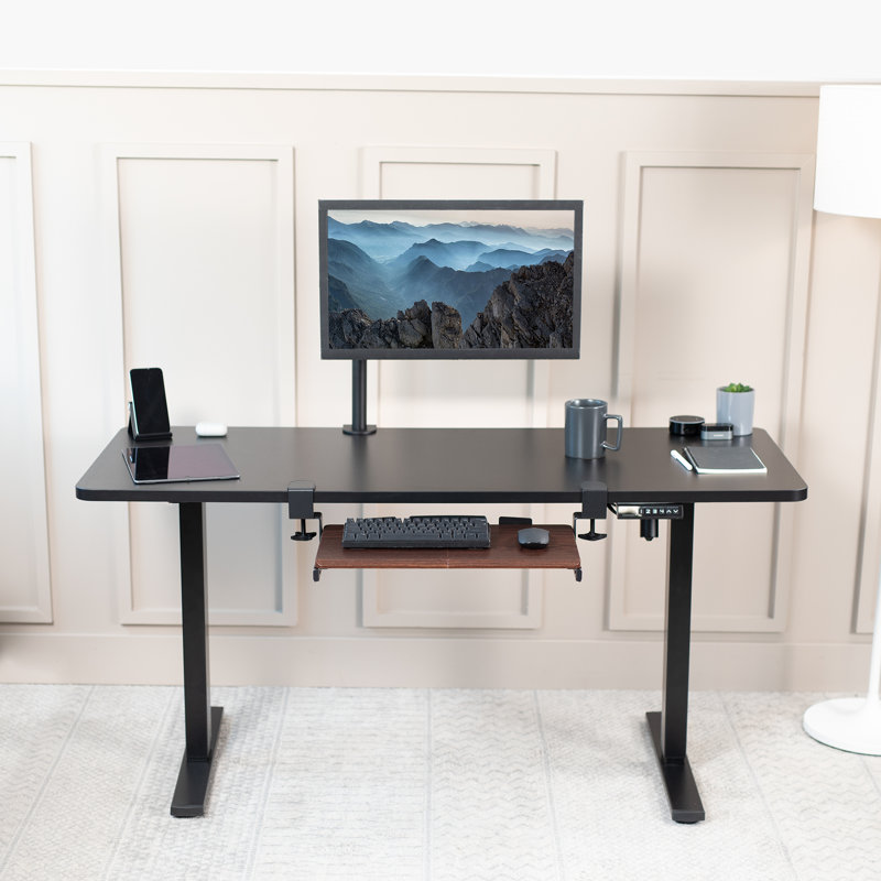 Dark Walnut Adjustable Clamp-On Keyboard Tray with Steel Frame
