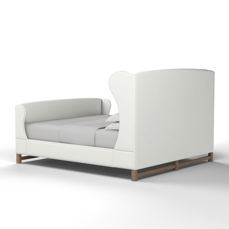 Herbert Upholstered Wingback Bed, Twin, Plush Velvet Blanc, Weathered