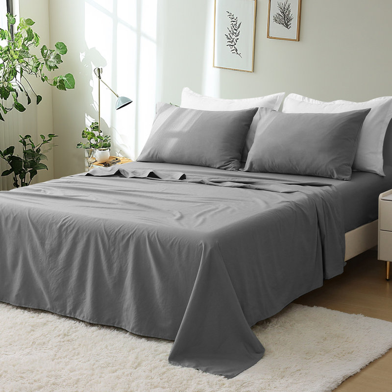 Ensemble de draps Solayne 1800 Series, gris, Ensemble de draps pour grand lit + 3 pièces suppl