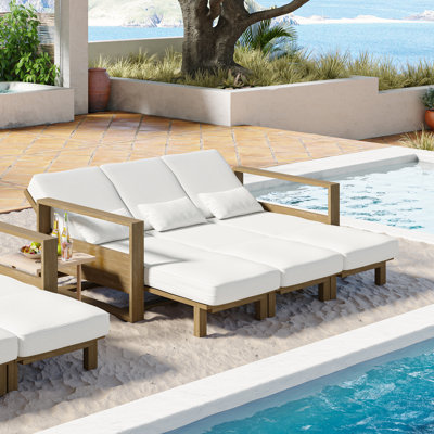 Darren 80.5"W Coastal Solid Wood 3-Seat Patio Sofa with Adjustable Backrest