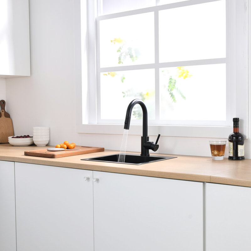 Robinet d'évier de bar noir avec robinet rétractable - Rotation à 360 °, remplissage en céramique pour pivot de cuisine, remplissage, acier inoxydable