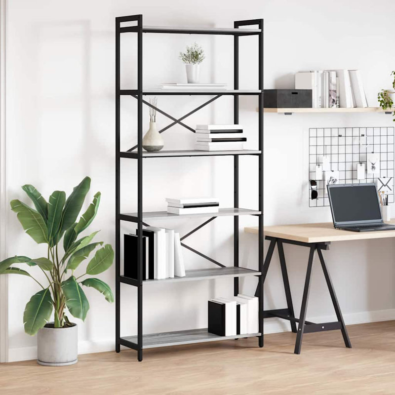 Steel Bookcase, Grey, (5 Shelves) 188cm H x 80cm W x 30cm D