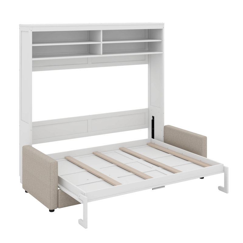 Queen Size Murphy Bed Wall Bed With Sofa, White