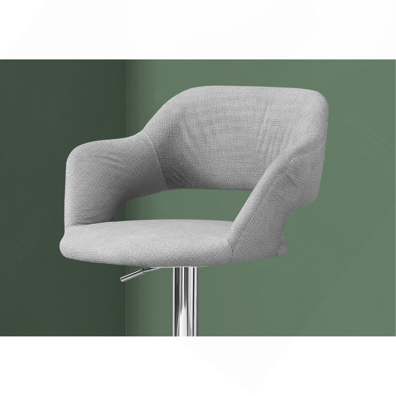 Tabouret de bar, pivotant, hauteur de bar, réglable, métal chromé, tissu gris, contemporain, moderne