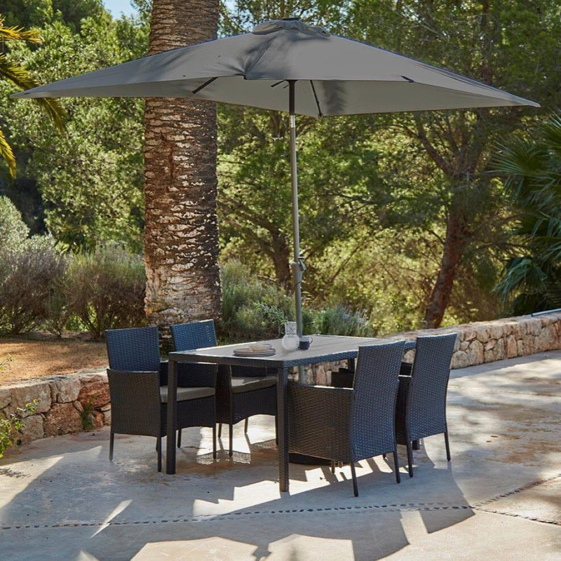 Renfoe 4 - Person Garden Lounge Set with Cushions, Black with Grey Regular Parasol