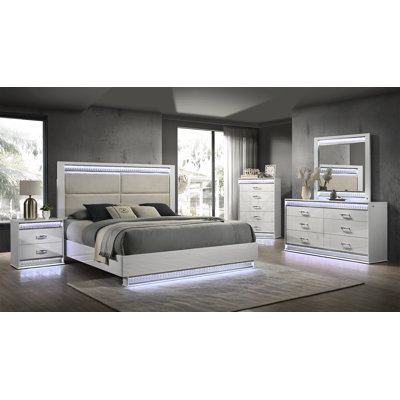 Lashell 5PC Upholstered Bedroom Set with LED Lighting