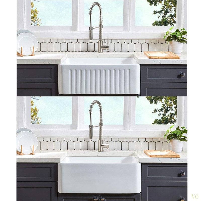 Évier de cuisine en argile réfractaire L 33 po x l 20 po avec grille et crépine Fireclay