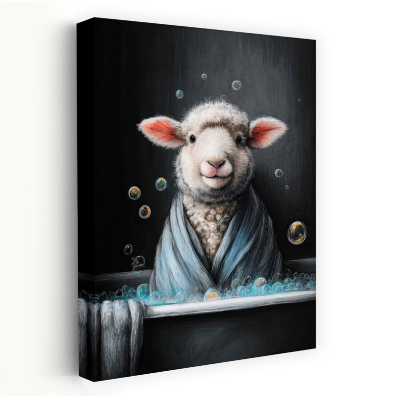 «Sheep In Bathtube 1», art mural contemporain, H 48 po x l 32 po