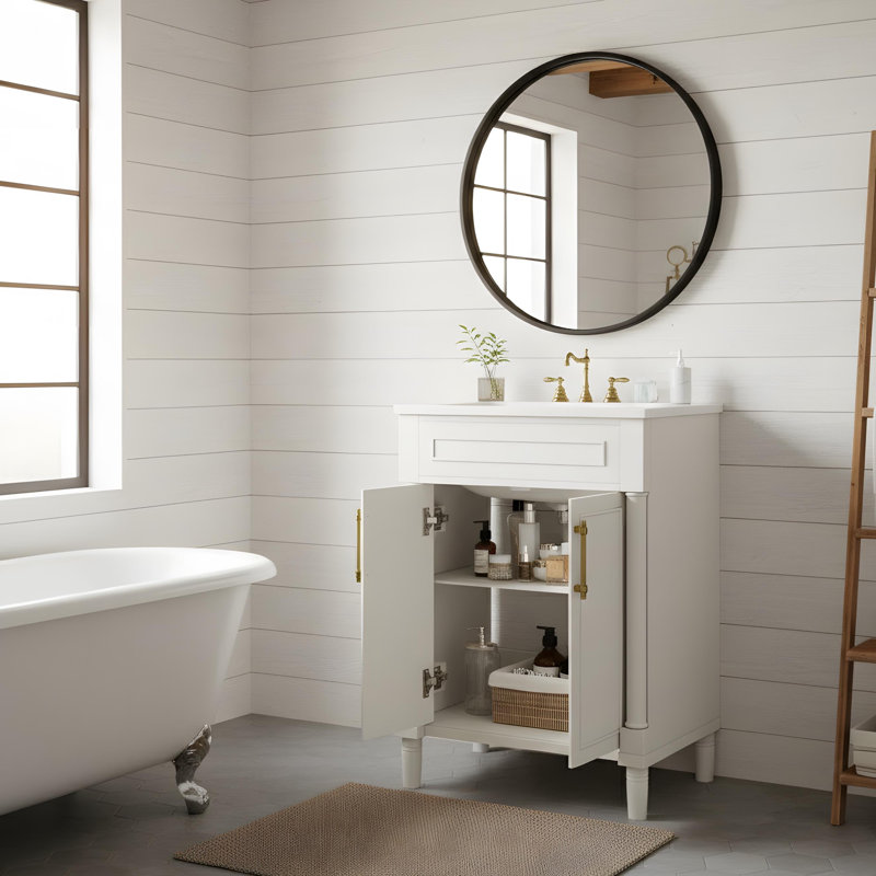 Meuble-lavabo 24 po avec lavabo en céramique intégré, Blanc