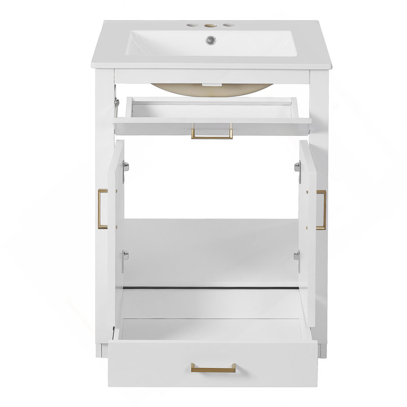 Meuble-lavabo de 24 pouces avec lavabo en céramique intégré, rangement spacieux et conception moderne pour les petites et moyennes salles de bain
