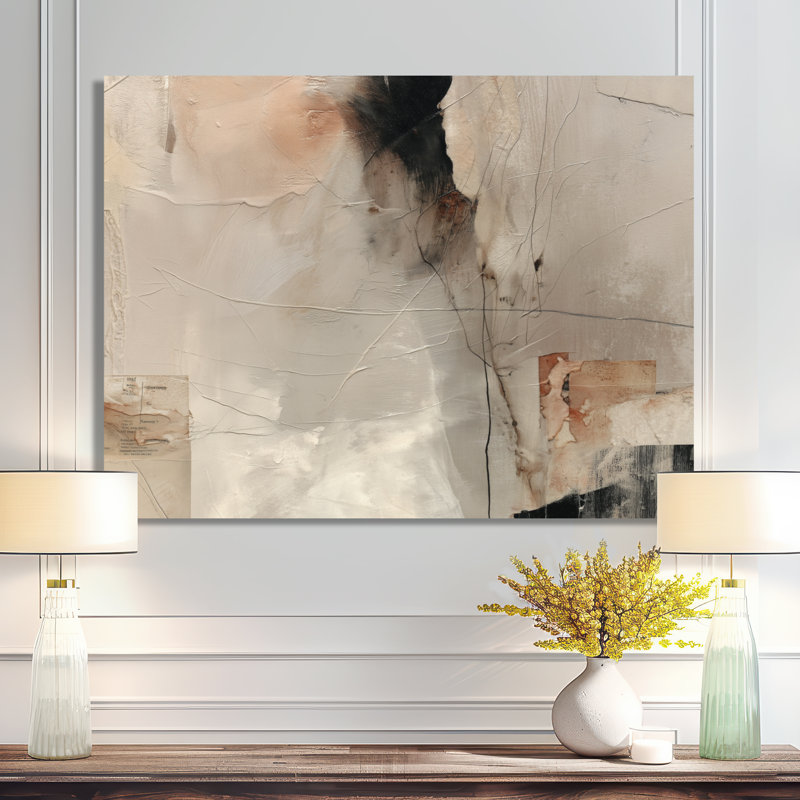 «Black and Grey Brushstroke Abstract - Abstract Collages», impression murale en métal, L 32 po x H 16 po