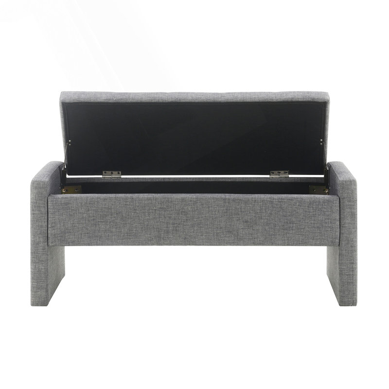 Banc de bout moderne avec rangement, grand tabouret de repose-pieds rembourré, banc de meuble-lavabo de fenêtre confortable pour salon, chambre à coucher, dortoir, table basse, lin