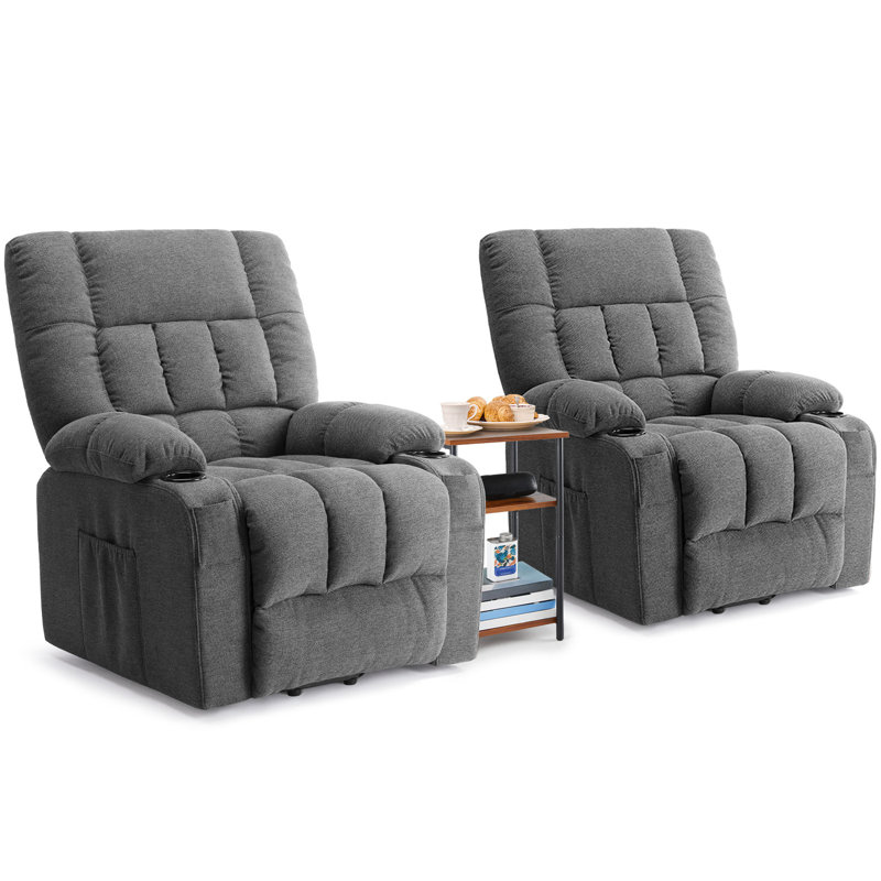 Cohle 41" Oversized Power Lift Assist Recliner Chair Set of 2 with 3 Tier Wooden Endtable, Perfect For Living Room, Bedroom, Reception Room