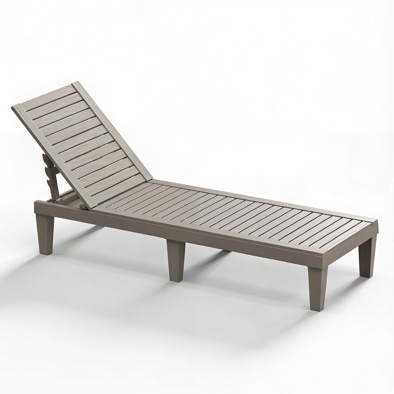 74.56"L Adjustable Outdoor Resin Chaise Lounge Chair, Light Brown (Gray)