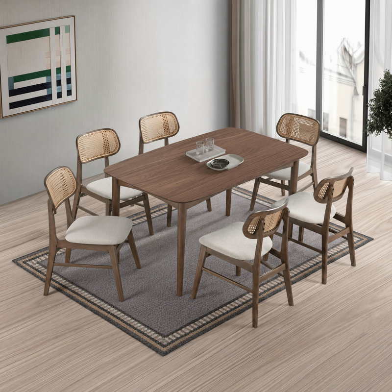 Ensemble de salle à manger 7 pièces Dunleavy Ashford, 7 Pieces: Table, 6 Chairs, Walnut, Beige/Walnut