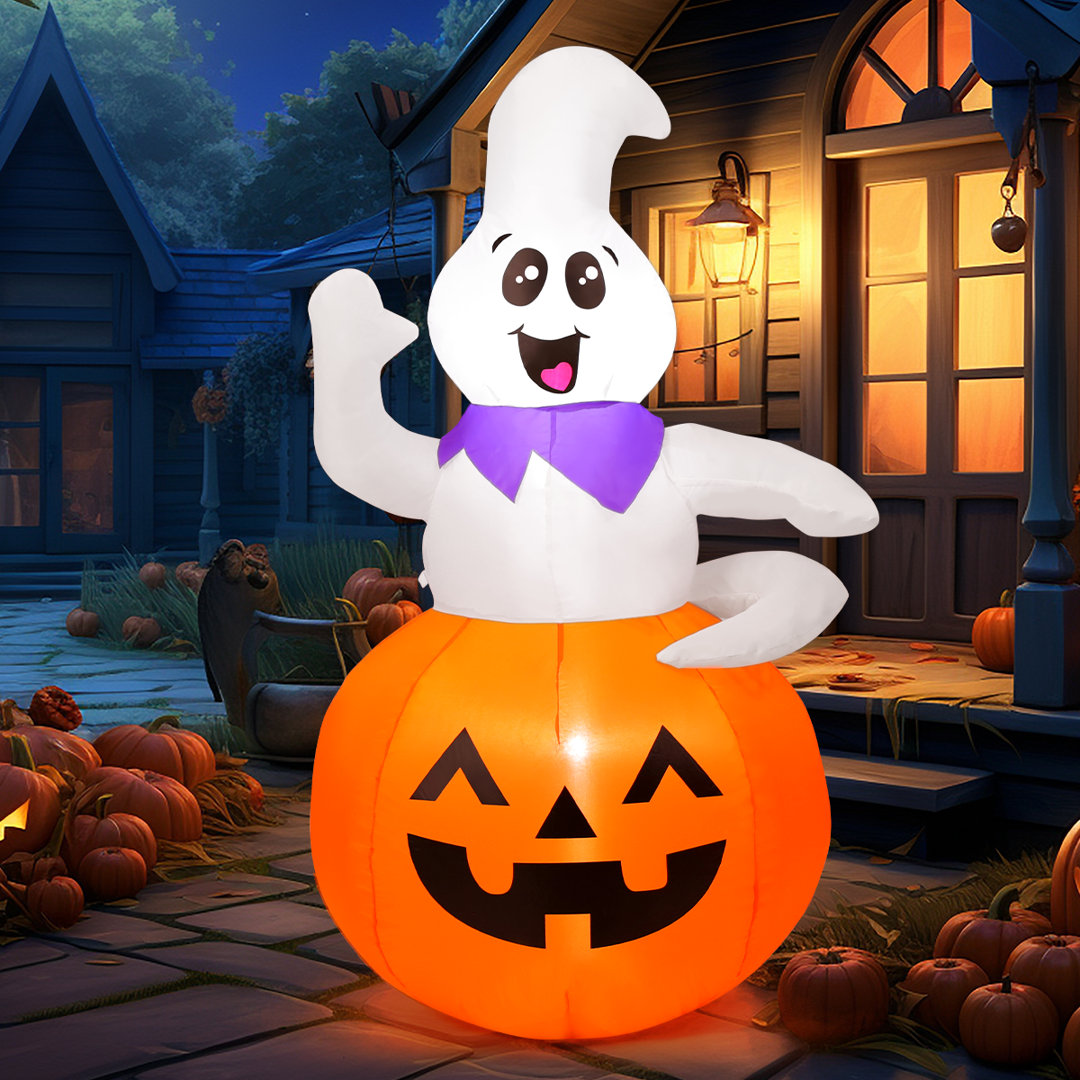 Halloween Inflatable 5 FT Cute Inflatable Ghost Halloween Decorations with LED Lights The Holiday Aisle®