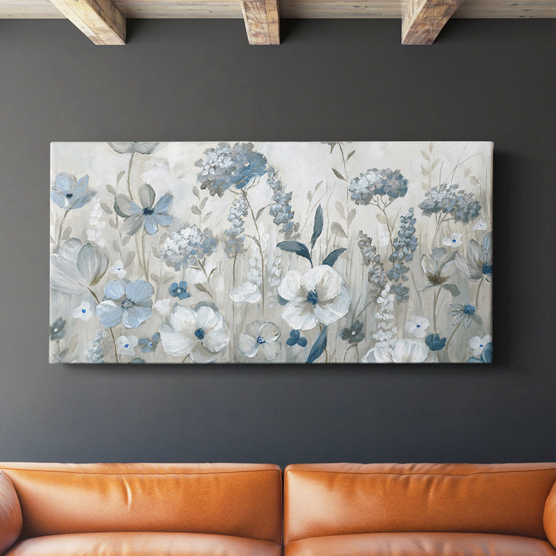Cool Blue Field- Toile tendue avec châssis - Prêt à accrocher, H 24 po x l 48 po