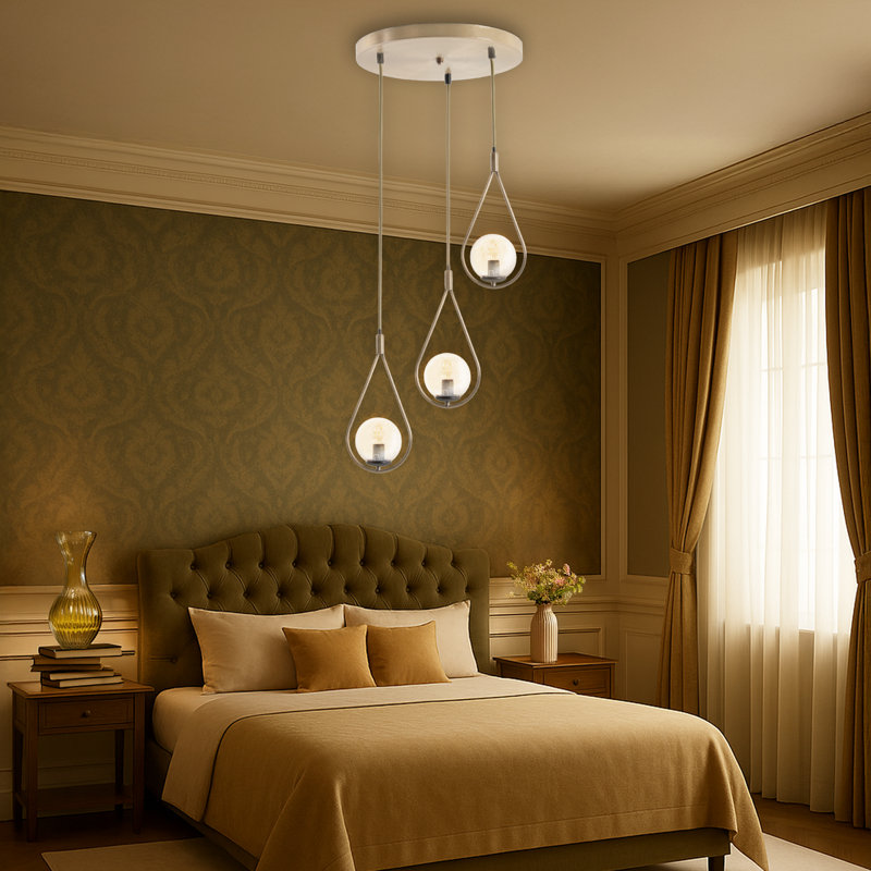 Adjustable Height 3 Lights Globe Cluster Pendant