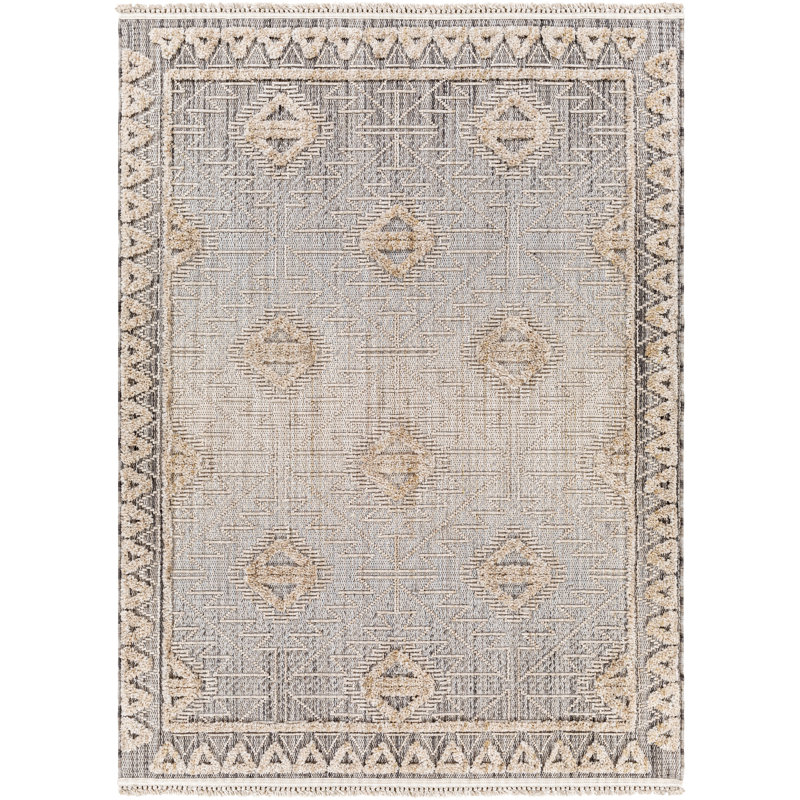 Howden Moroccab Gray/Biege Area Rug, Rectangle 6'7" x 9'