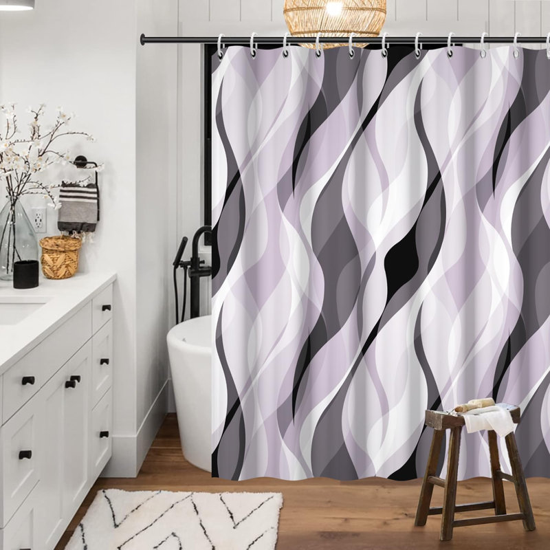 Lavender Pack of 1 Modern Abstract Striped Shower Curtain Set with Hooks, 182.88"H x 91.44"W