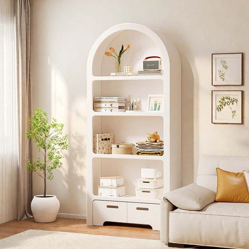 Multi-Tier Display Cabinet Bookcase, Creamy White