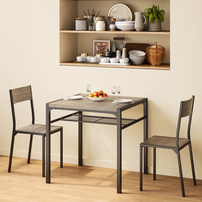 3-Piece 2-Person Dining Set with Under-Table Storage and Tuck-Under Chairs