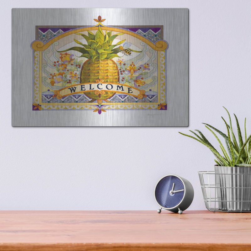 Bayou Breeze, «Welcome Pineapple» par David Galchutt, art mural en métal, H 12 po x l 16 po