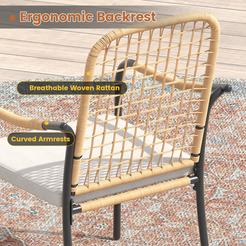 8-Person Square Patio Dining Set With Cushioned Rattan Stackable Chairs, Sandshell