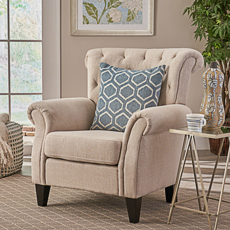 Mirod Comfy Accent Chair With Tufted Backrest, Light Beige