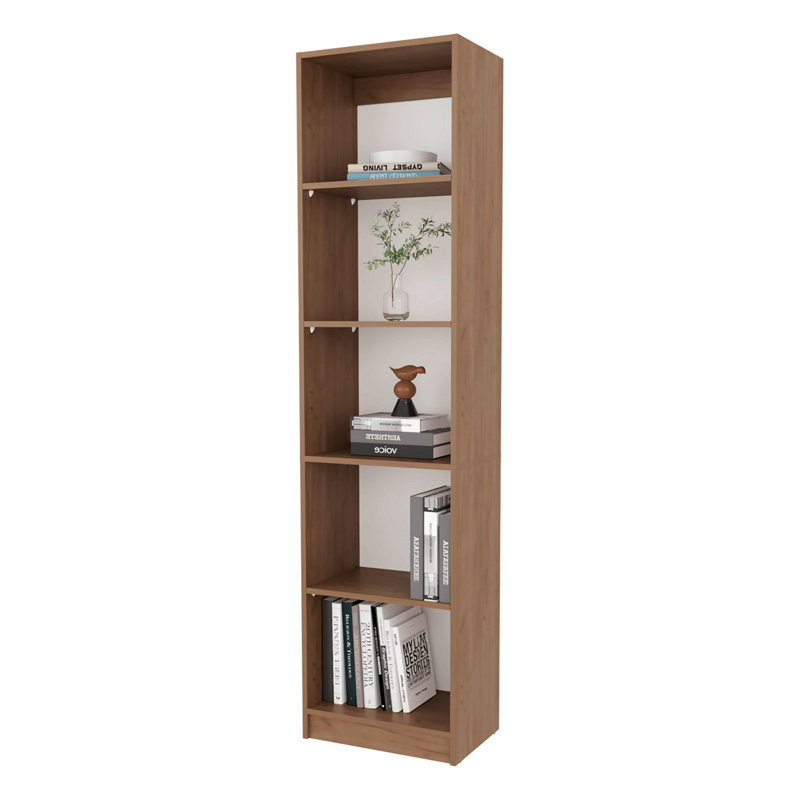 Natural Oak And White 5-Shelf Bookcase With Open Storage, (5 Shelves) 71.7"H x 17.8"W x 11.8"D