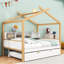 Lit en bois blanc avec lit gigogne simple et tablettes-1404716312